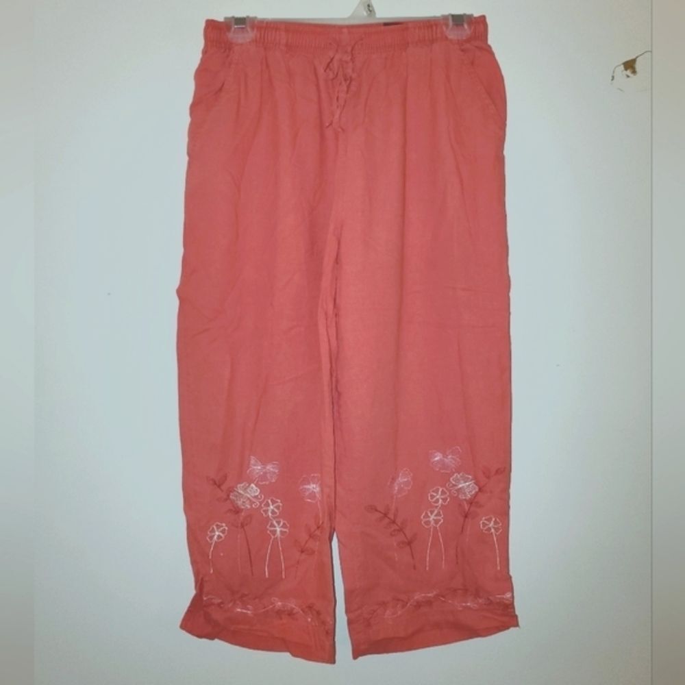 Coral linen capris